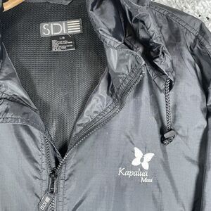 Kapalua Maui Hawaii Golf Jacket Size Large Black Nylon Packable Hood Full Zip